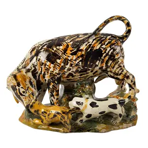 Staffordshire, Bull Baiting Figurine, The Bull and Two Dogs in Confrontation