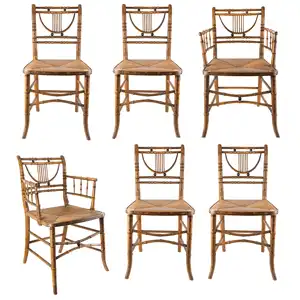 Pair Armchairs, Six Side Chairs. Sheraton Fancy Bamboo Turned Chairs, Painted, Anonymous