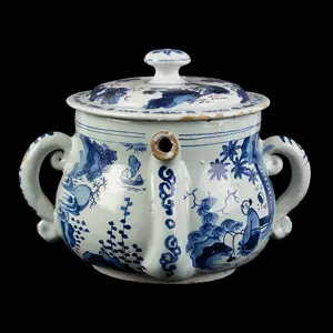 Delft Posset Pot and Cover, Blue and White, Chinoiserie Decorated