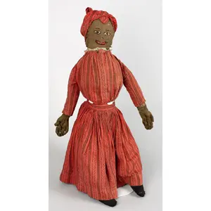 Doll, Black Rag Doll, Original Red Calico Dress