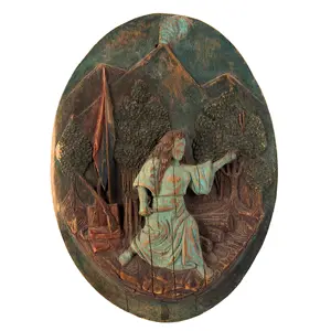 Folk Art Relief Carved Plaque, Woman in Defensive Pose