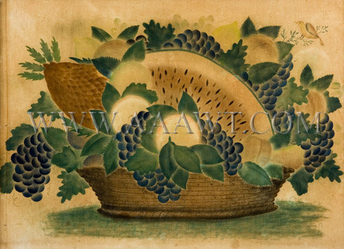 Theorem Watercolor on Velvet, Bright Color, Large Format
Watermelon, Other Fruits and Bird
Anonymous
Circa 1840, entire view