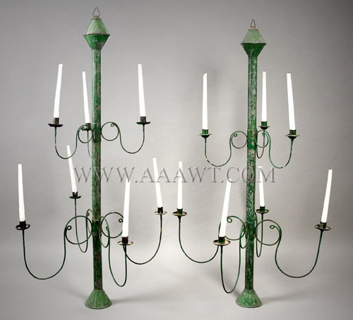 Chandeliers, Pair, Tinned Sheet Iron, Wire and Green Paint
American, Early 19th Century, entire view