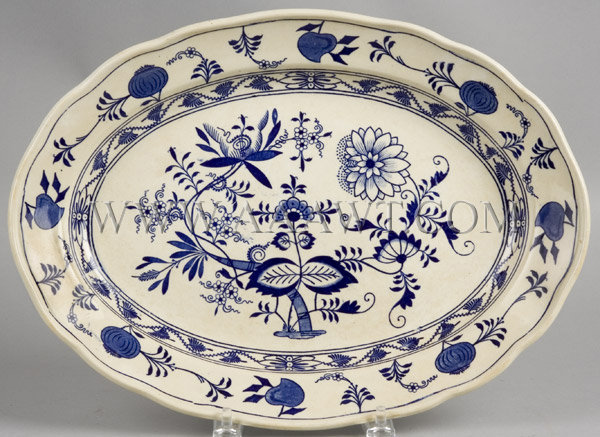 English 'Blue Meissen'/'Onion' Oval Earthenware Platter, entire view