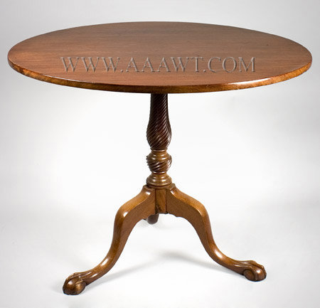 Chippendale Tea Table, Spiral Pedestal, Claw and Ball Feet
Probably Massachusetts
Circa 1760 to 1780, angle view