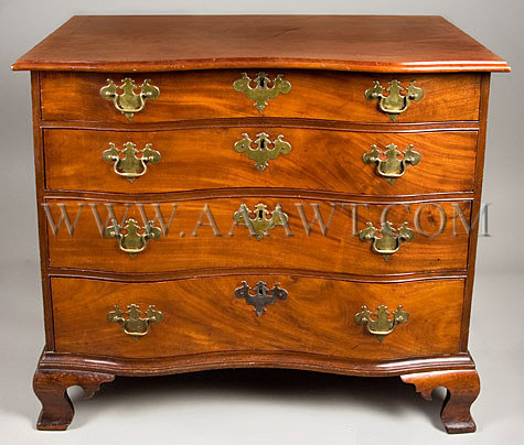 A Fine Chippendale Oxbow Chest of Drawers, The Tyler Family Chest
Massachusetts, Probably Boston; Circa 1760, angle view 1