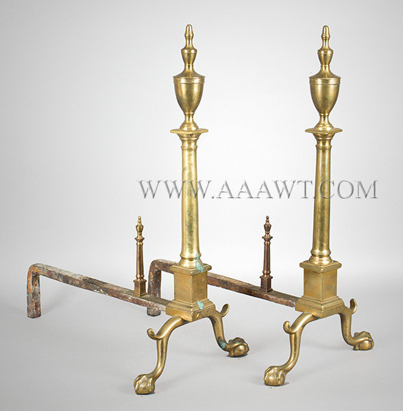 Chippendale Andirons, Double Urn Top, Acorn Finials, Claw and Ball Feet
Probably New York
Circa 1875, entire view