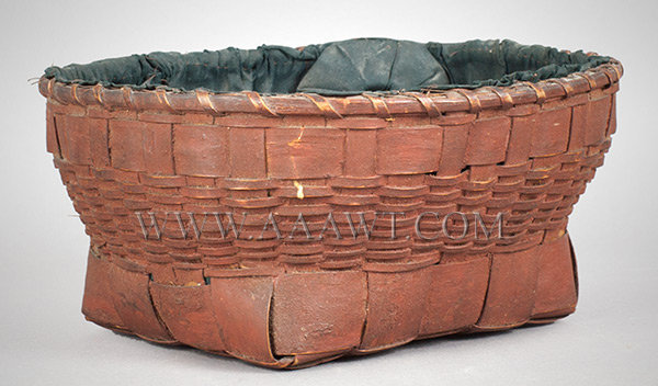 Splint Sewing Basket, Oval Over Square, Original and Great Red Paint, Lined
Late 19th Century, entire view