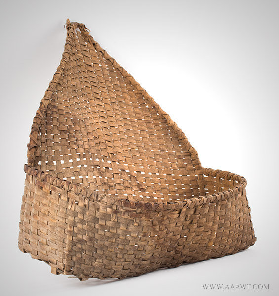 Basket, Loom, Woven Ash Splint Bobbin Basket, Natural and Original Surface
New England, 19th Century, entire view