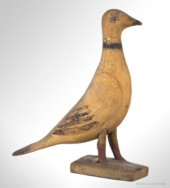 Antique Carved and Painted Folk Art Dove in Original Surface, 19th Century, facing right view
