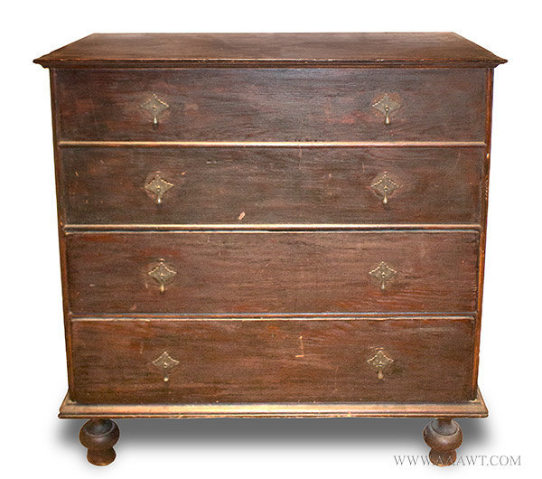 William and Mary Blanket Chest with Original Ball Feet, Early 18th Century, entire view