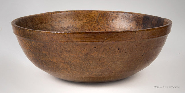Antique Turned Ash Burl Bowl with Beehive Turnings, Circa 1800 to 1820, side view