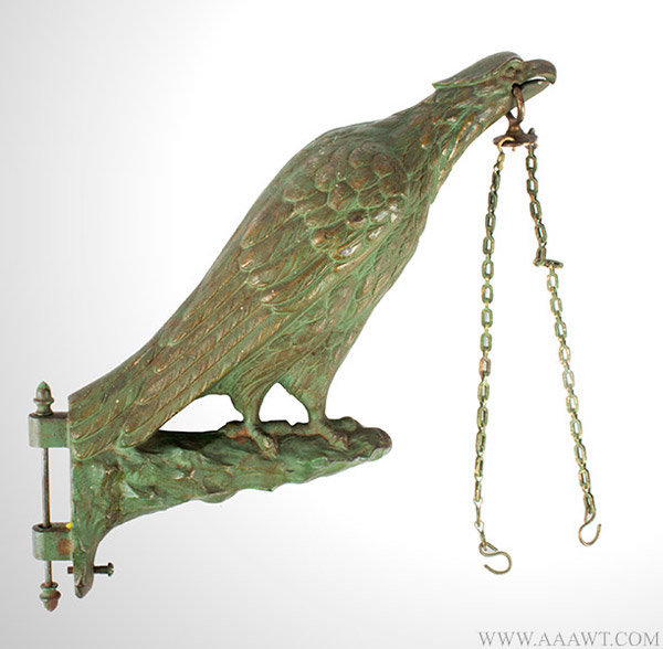 Antique Cast Brass Eagle Hanging Globe Mount, Unknown Maker, 19th Century, facing right view