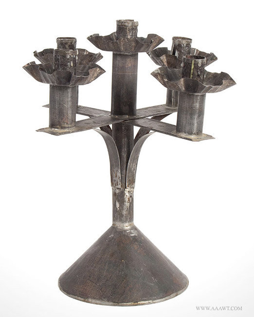 Antique Anniversary Tin Candelabra with Five Sockets, entire view