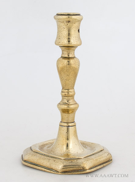 Antique Louis XIV Brass Candlestick, Baluster Form Stem, entire view