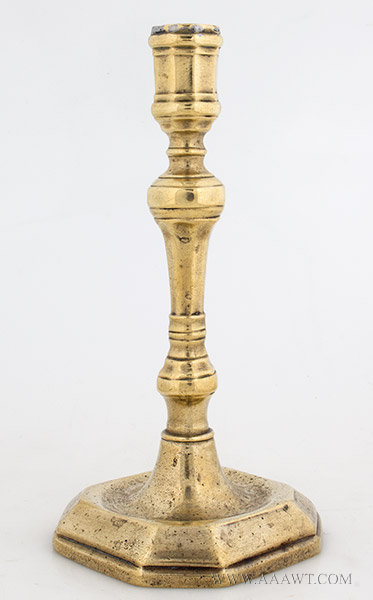 Antique Louis XIV Brass Candlestick, Octagonal Base, entire view