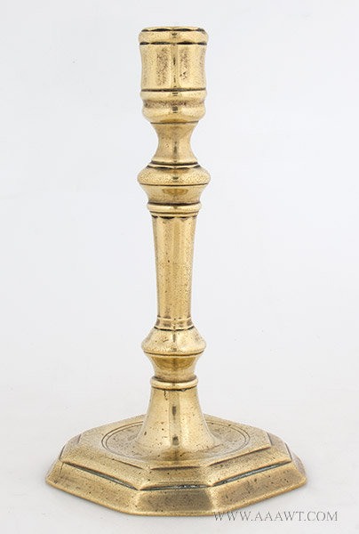 Antique French Louis XIV Brass Candlestick, 7.5 inches, entire view