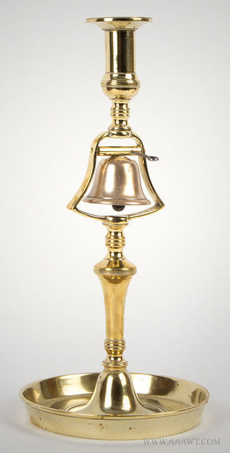 Antique Brass Tavern Candlestick with Bell, England, 19th Century, entire view