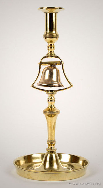 Antique Brass Tavern Candlstick with Bell, England, 19th Century, entire view