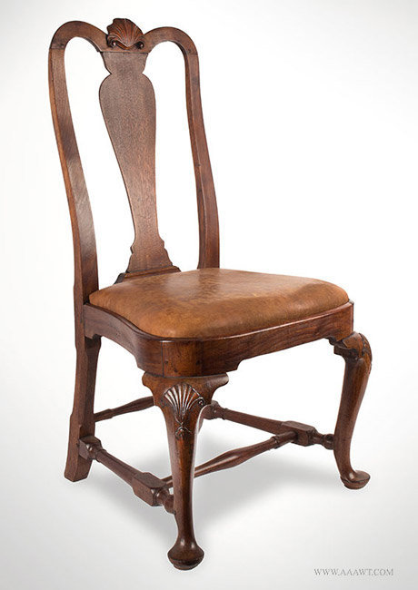 Antique Queen Anne Side Chair with Shell Carved Crest and Knees, Circa 1750, angle view