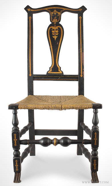 Antique Painted Queen Anne Side Chair with Vasiform Splat and Spanish Feet, Circa 1760, entire view
