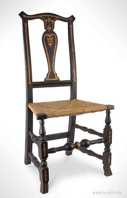 Antique Painted Queen Anne Side Chair with Vasiform Splat and Spanish Feet, Circa 1760, angle view