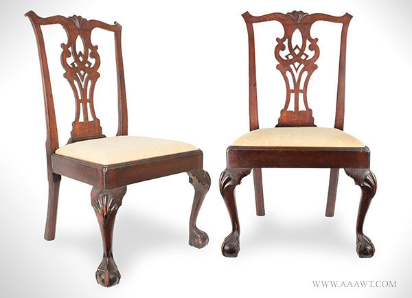 Chippendale Side Chairs, Pair, Carved Mahogany, Old Dry Surface
New York, Circa 1760, entire view