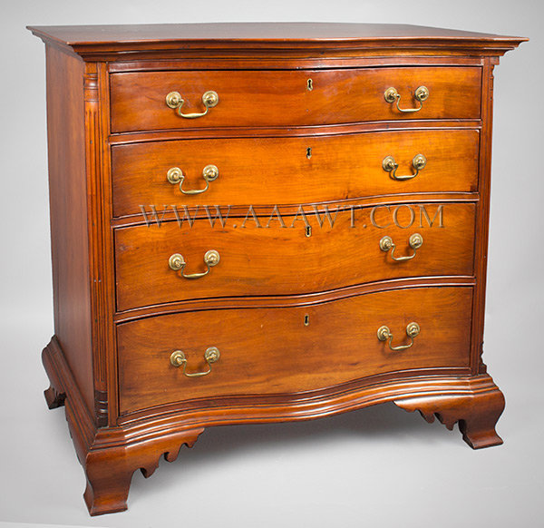 Chippendale Cherrywood Serpentine Front Chest of Drawers
New London County, Possibly Lyme, Connecticut
Circa 1780 to 1800, entire view