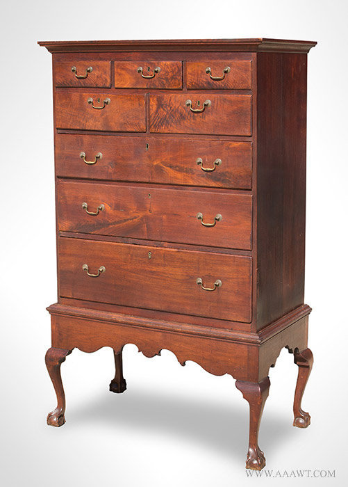 Antique Chippendale Chest on Frame with Clab and Ball Feet, Circa 1780, angle view