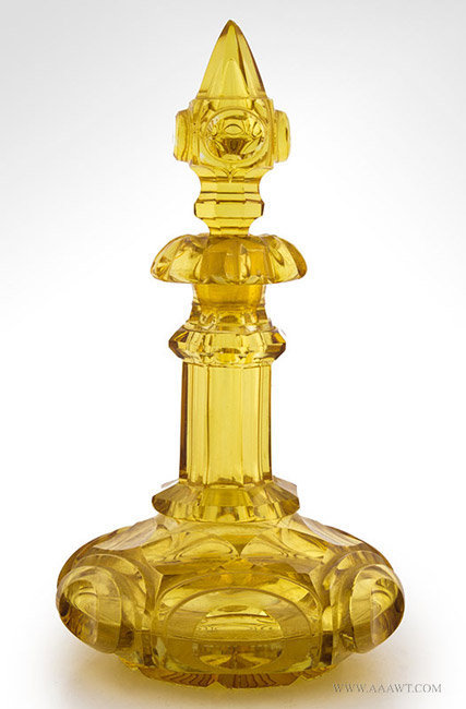 Antique Canary/Amber Colonge Bottle/Perfume with Stopper, Circa 1850, entire view