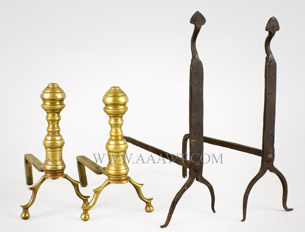 Andirons, Miniature, Brass, Iron, entire view