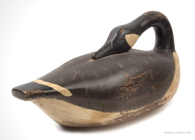 Canada Goose Decoy in Preening or Sleeping Position, 20th Century, angle view
