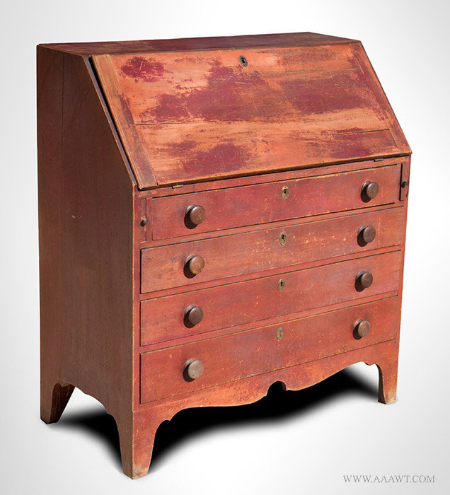 Antique Sland Lid Desk in Original Paint, New England, Circa 1800 to 1820, angle view