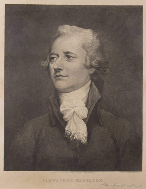 Antique Engraving of Alexander Hamilton, After John Trumbull, 1895, close up view