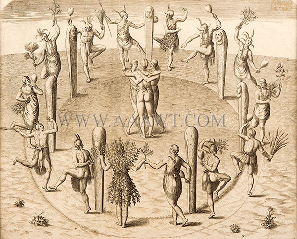 Print, Virginia Indians Dancing Around a Circle of Posts
Illustration after John White (The original circa 1585 to 1586), entire view