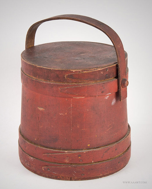 Antique Firkin in Original Paint with Tack and Peg Construction, 19th Century, angle view 1