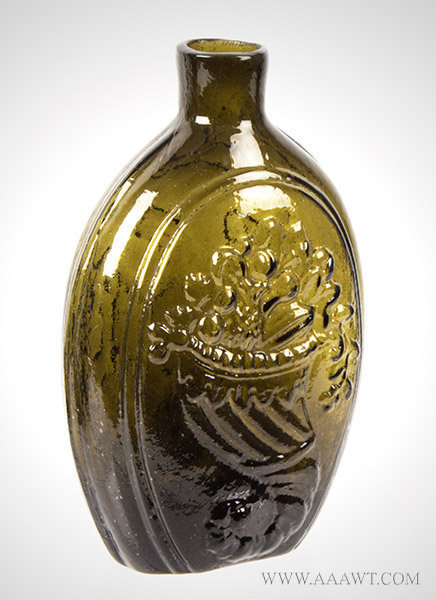 Flask, Eagle / Cornucopia Pictorial, Keene
Marlboro Street Glassworks, Keene, New Hampshire, Circa 1830 to 1850, GII-73, entire view 1