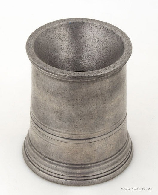 Antique Pewter Pint Funnel Mug by Sanders and Sons, London, angle view