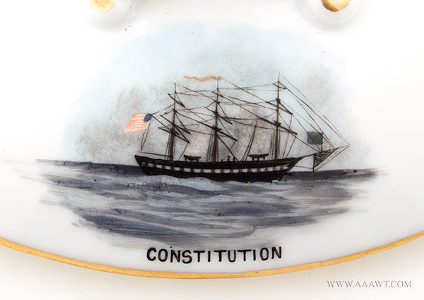 Paris Porcelain, Covered Tureen, Portrait of the USS Constitution, Hand Painted  