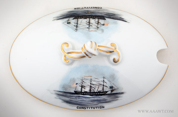 Paris Porcelain, Covered Tureen, Portrait of the USS Constitution, Hand Painted  