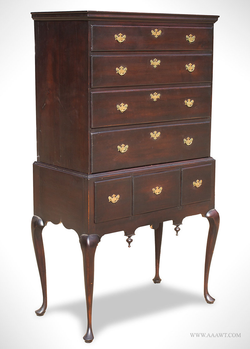 Antique Queen Anne Highboy with Rich Color and Patina, New England, 18th Century, angle view