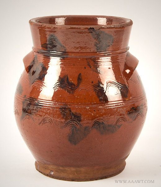 Antique Redware Ovoid Storage Jar with Flared Rim, Connecticut, Circa 1820 to 1850, entire view 1