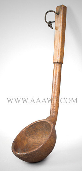 Ladle, Wooden Dipper, Square Handle to Round Stem, Notch Carved
New England
19th Century, entire view