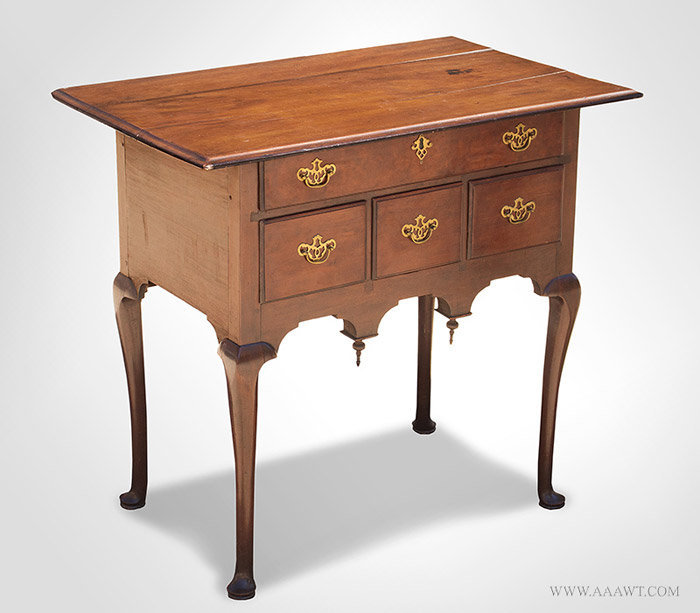 Antique Queen Anne Lowboy with Shaped Apron and Cabriole Legs, Circa 1740 to 1760, angle view