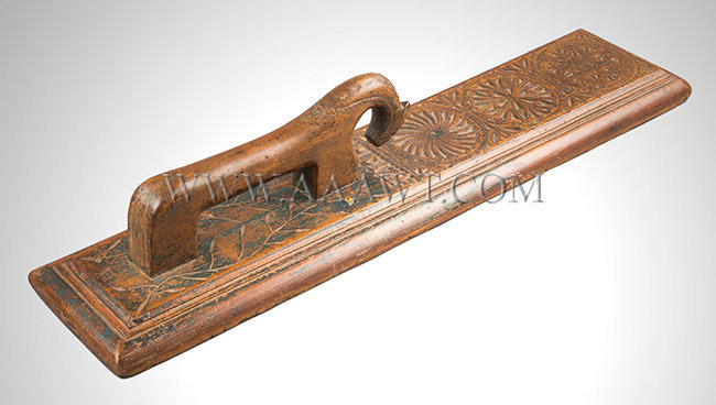 Antique Mangle Board, Smoothing Board, Norwegian, 1793, angle view