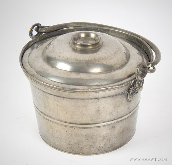 Antique Pewter Shepherd's Lunch Pail with Footed Plate Lid, 19th Century, entire view