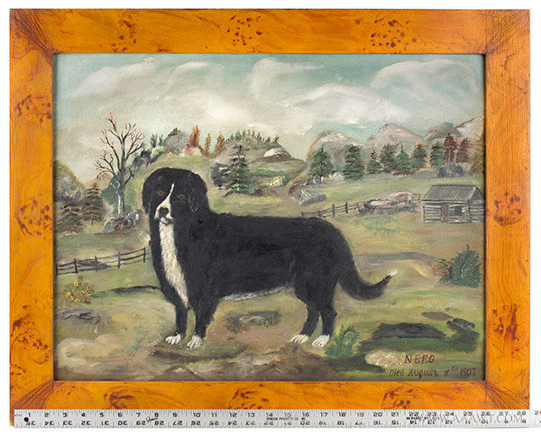 Painting, Large Dog in Mountainous Landscape, NERO / DIED 1907, entire view