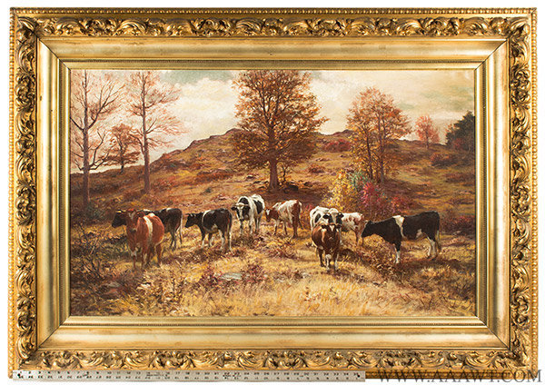 Painting, Autumn Landscape with Cows, William Preston Phelps, New Hampshire
Signed WP Phelps, William Preston Phelps (1848 to 1923), entire view