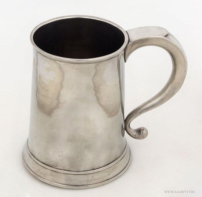 Antique Quart Pewter Mug by Thomas Danforth III, 19th Century, angle view