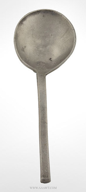 Antique Pewter Spoon with Round Bowl, 17th Century, entire view